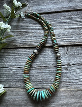 Load image into Gallery viewer, Sterling Silver Graduated Green Turquoise Bead Necklace. 18 inch