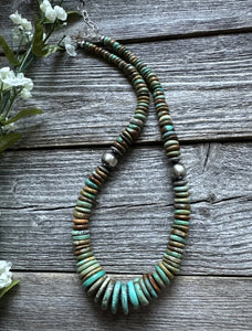 Sterling Silver Graduated Green Turquoise Bead Necklace. 18 inch