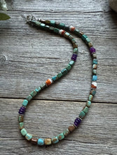 Load image into Gallery viewer, Sterling Silver Blue Green Turquoise Multi Stone Bead Necklace. 18 inch