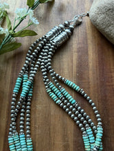 Load image into Gallery viewer, Sterling Silver Multi Strand Turquoise Pearls Bead Necklace 20 Inch