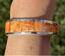 Load image into Gallery viewer, Zuni Native Sterling Silver Spiny Oyster Inlay Cuff Bracelet Glendora Booqua