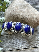 Load image into Gallery viewer, Native American Sterling Silver Lapis Cuff Bracelet. T Jon