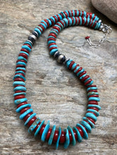 Load image into Gallery viewer, Sterling Silver Blue Turquoise Coral Bead Necklace. 18 inch