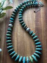 Load image into Gallery viewer, Sterling Silver Graduated Green Turquoise Rondelle Bead Necklace. 18 inch