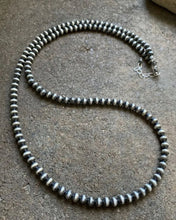 Load image into Gallery viewer, 6mm 32 Inch 925 Sterling Silver Oxidized Pearls Bead Necklace Southwestern