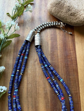 Load image into Gallery viewer, Sterling Silver Multi Strand Stone Lapis Pearls Bead Necklace 24 Inch Navajo RD