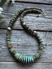 Load image into Gallery viewer, Sterling Silver Graduated Green Turquoise Bead Necklace. 18 inch