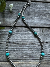 Load image into Gallery viewer, Southwestern Sterling Silver Turquoise 4mm Pearls Bead Necklace. 24 Inch. Gift