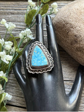 Load image into Gallery viewer, Native American Sterling Silver Kingman Turquoise Adjustable Ring Mary