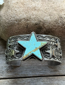 Sunshine Reeves 925 Sterling Silver Star Stamped Cuff Bracelet Native American
