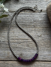 Load image into Gallery viewer, Dyed Sugilite 4mm Sterling Silver Pearls Choker Bead Necklace. 16 Inch. Gift