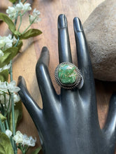 Load image into Gallery viewer, Native American Sterling Silver Sonoran Gold Turquoise Ring. Size 9 Adjustable P