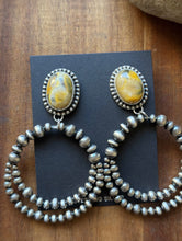 Load image into Gallery viewer, Navajo Sterling Silver Yellow Bumblebee Jasper Pearl Double Loop Earrings Etta