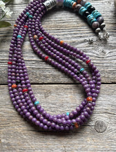 Load image into Gallery viewer, Sterling Silver Multi Strand Stone Purple Pearls Bead Necklace. 26 inch