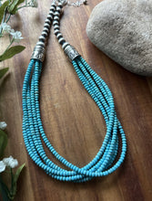 Load image into Gallery viewer, Sterling Silver Multi Strand Blue Turquoise Bead Necklace. 18 inch