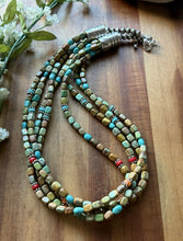 Load image into Gallery viewer, Sterling Silver Multi Strand Blue Green Turquoise Pearls Bead Necklace 22 Inch