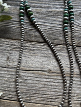 Load image into Gallery viewer, Long Sterling Silver Graduated Blue Green Turquoise Bead Necklace. 40 inch