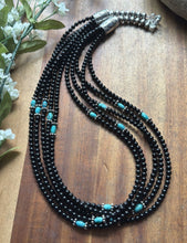 Load image into Gallery viewer, Sterling Silver Multi Strand Black Onyx Turquoise Bead Necklace. 22 Inch