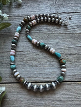 Load image into Gallery viewer, Southwestern Sterling Silver Pink Conch Turquoise Bead Necklace. 18 Inch Gift