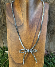 Load image into Gallery viewer, Bow Sterling Silver 4mm Pearls Bead Necklace. 18 Inch. Gift