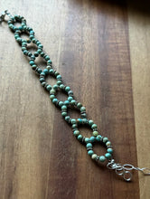 Load image into Gallery viewer, Floral Sterling Silver Blue Green Turquoise Bead Bracelet. 7 Inch