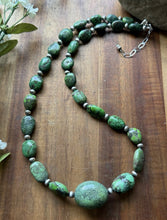 Load image into Gallery viewer, Sterling Silver Green Turquoise Nuggets W Pearls Bead Necklace. 20 Inch