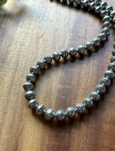 Load image into Gallery viewer, Sterling Silver 10mm Stamped Pearls Bead Necklace. 18 Inch