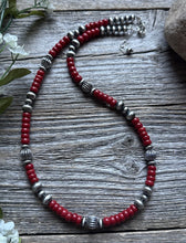 Load image into Gallery viewer, Southwestern Sterling Silver Red Coral W Pearls Bead Necklace 18 inch Gift