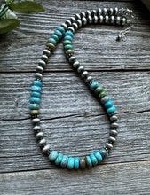 Load image into Gallery viewer, Sterling Silver Blue Green Turquoise Bead Necklace. 18 inch