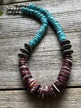 Load image into Gallery viewer, Sterling Silver Purple Spiny Oyster W Turquoise Bead Necklace. 18 inch
