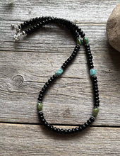 Load image into Gallery viewer, Sterling Silver Black Onyx Turquoise Bead Necklace. 18 Inch Gift