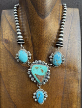 Load image into Gallery viewer, Navajo Sterling Silver Blue Turquoise Lariat Pearls Bead Chain Necklace RY