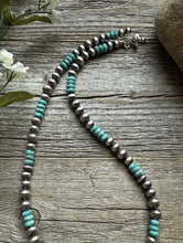 Load image into Gallery viewer, Blue Turquoise Multi Graduated Sterling Silver Pearls Bead Necklace 18 Inch