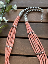 Load image into Gallery viewer, Sterling Silver Multi Strand Pink Coral W Pearls Bead Necklace 24 Inch