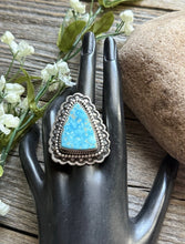 Load image into Gallery viewer, Native American Sterling Silver Kingman Turquoise Adjustable Ring Mary