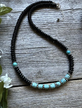 Load image into Gallery viewer, Southwestern 925 Sterling Silver Black Onyx Turquoise Bead Necklace 18 Inch