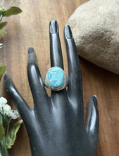 Load image into Gallery viewer, Native American Sterling Silver Turquoise Inlay Ring. Size 10 ELB