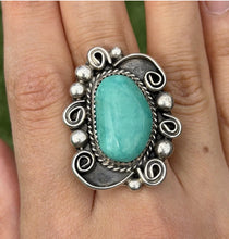 Load image into Gallery viewer, Native American Sterling Silver Turquoise Ring. Size 11.5 LN