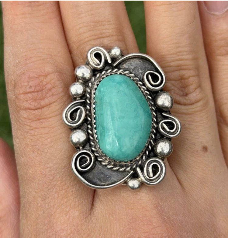 Native American Sterling Silver Turquoise Ring. Size 11.5 LN