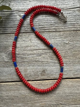 Load image into Gallery viewer, Sterling Silver Red Coral Lapis Bead Necklace. 18 inch Gift