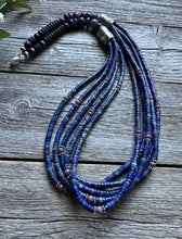 Load image into Gallery viewer, Sterling Silver Multi Strand Stone Lapis Purple Charoite Bead Necklace. 26 inch