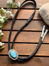 Load image into Gallery viewer, Native American Sterling Silver Kingman Turquoise Bolo Tie Pendant A Jake
