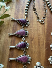 Load image into Gallery viewer, Navajo Sterling Silver Purple Spiny Oyster Squash Blossom Chain Necklace RY