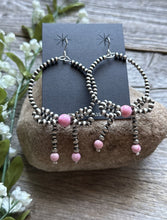 Load image into Gallery viewer, Sterling Silver Bow Pink Conch Pearls Hoop Bead Earrings 3.5 Inch