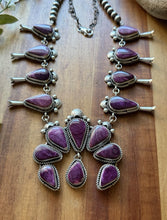 Load image into Gallery viewer, Navajo Sterling Silver Purple Spiny Oyster Squash Blossom Chain Necklace RY