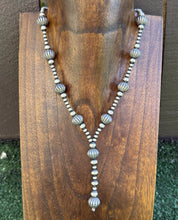 Load image into Gallery viewer, Sterling Silver Corrugated Pearls Bead Lariat Y Necklace. 14 inch