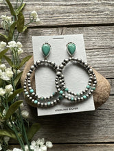Load image into Gallery viewer, Navajo 925 Sterling Silver Turquoise Pearl Double Loop Earrings. 2.75 Inch AP