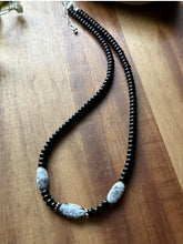 Load image into Gallery viewer, Sterling Silver Black Onyx White Buffalo Turquoise Bead Necklace 18 Inch. Gift