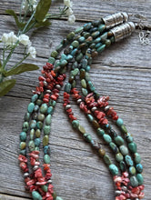 Load image into Gallery viewer, Sterling Silver Multi Strand Blue Green Turquoise Spiny Oyster Bead Necklace 20”