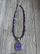 Load image into Gallery viewer, Handmade Navajo Sterling Silver and Charoite Pendent. Charoite with Necklace